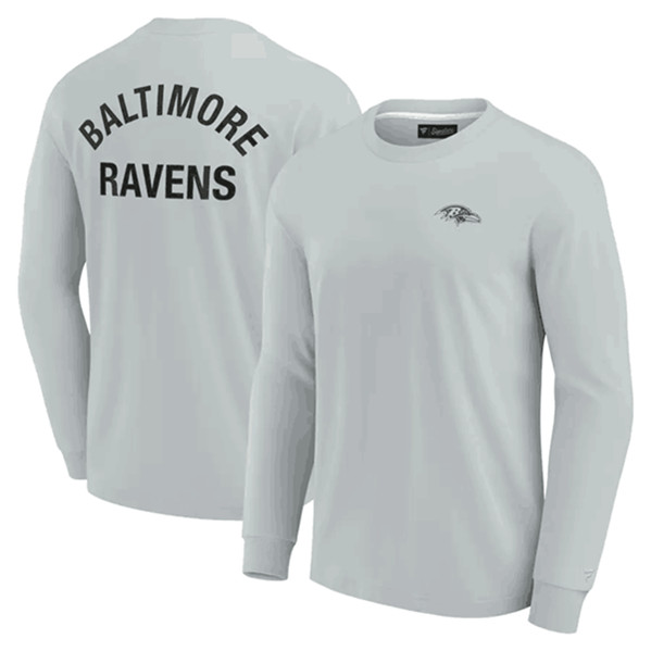Men's Baltimore Ravens Gray Signature Unisex Super Soft Long Sleeve T-Shirt